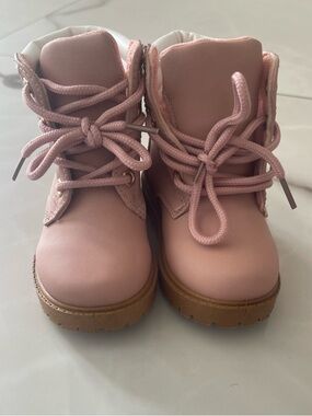 Toddler Pink Lace-Up Ankle Boots with Lug Sole